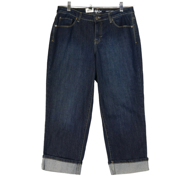 Style & Co Curvy Capri Jeans Blue Stretch Denim Womens Size 10 Cuffed 32 x 23 - Picture 2 of 10